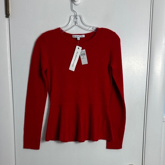 NWT The Cashmere Project Red Peplum 100% Cashmere Sweater Size XS - Picture 2 of 9